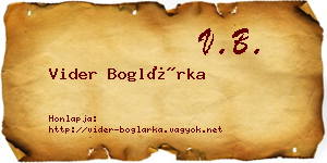 Vider Boglárka névjegykártya
