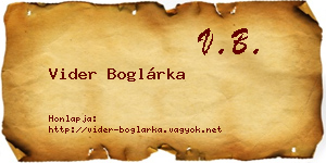 Vider Boglárka névjegykártya